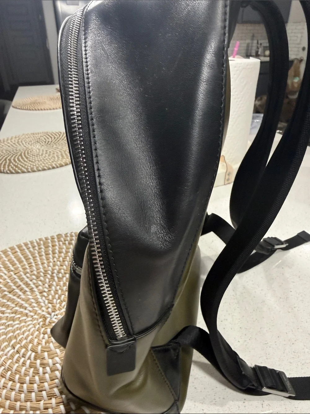 Michael Kors Olive Green & Black Leather Men's Backpack